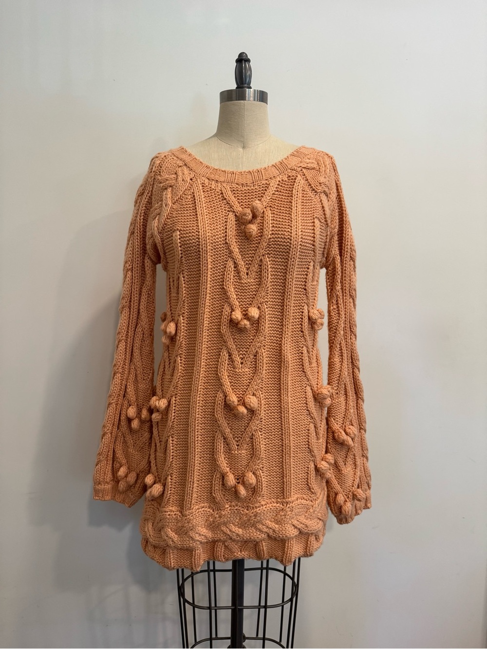 For Love And Lemons Peach Cable Knit Scoop Neck Sweater